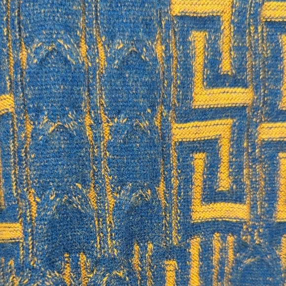 Men's Prestige Geometric Polo Knit Sweater Blue Orange M retro vintage preppy 90 - Picture 5 of 7